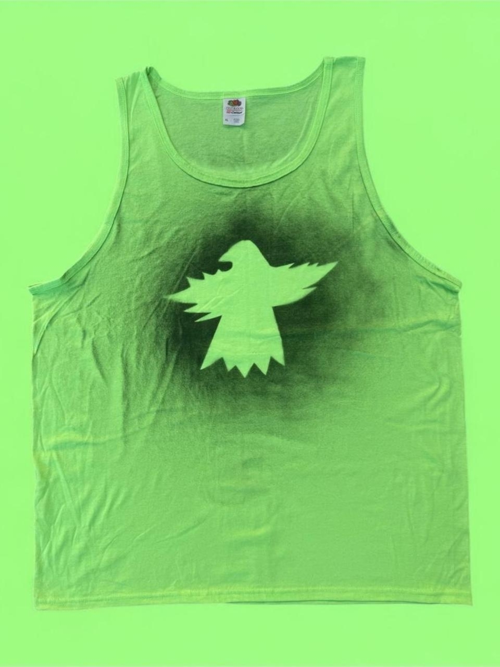 GREEN DOVE TANK lightweight tank top with black spray paint dove design - XL